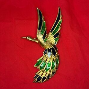 Vtg Sphinx Bird of Paradise Pin Brooch gold tone and enamel